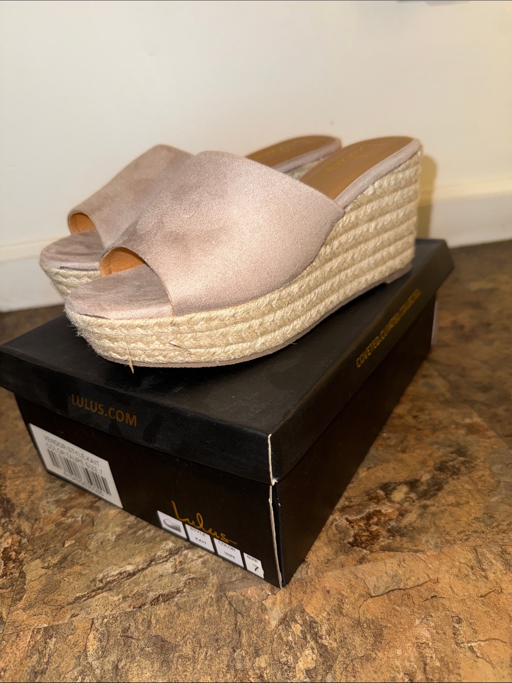 Lulu's Dusty Pink Espadrille Wedge Slides